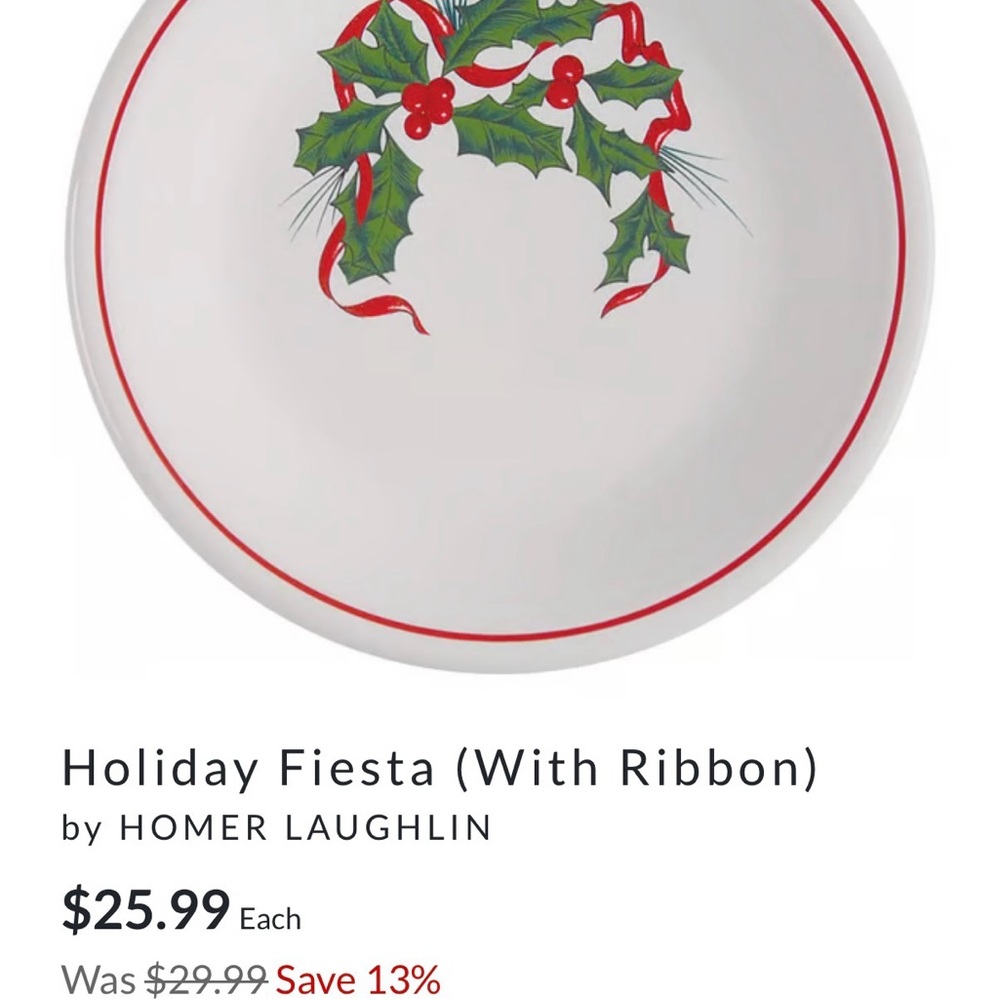 Homer Laughlin Holiday Fiesta Plate with Holly and Red Accents